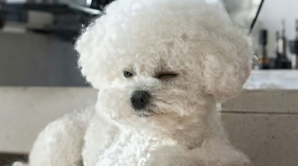 White Poodle in a Red Suitcase