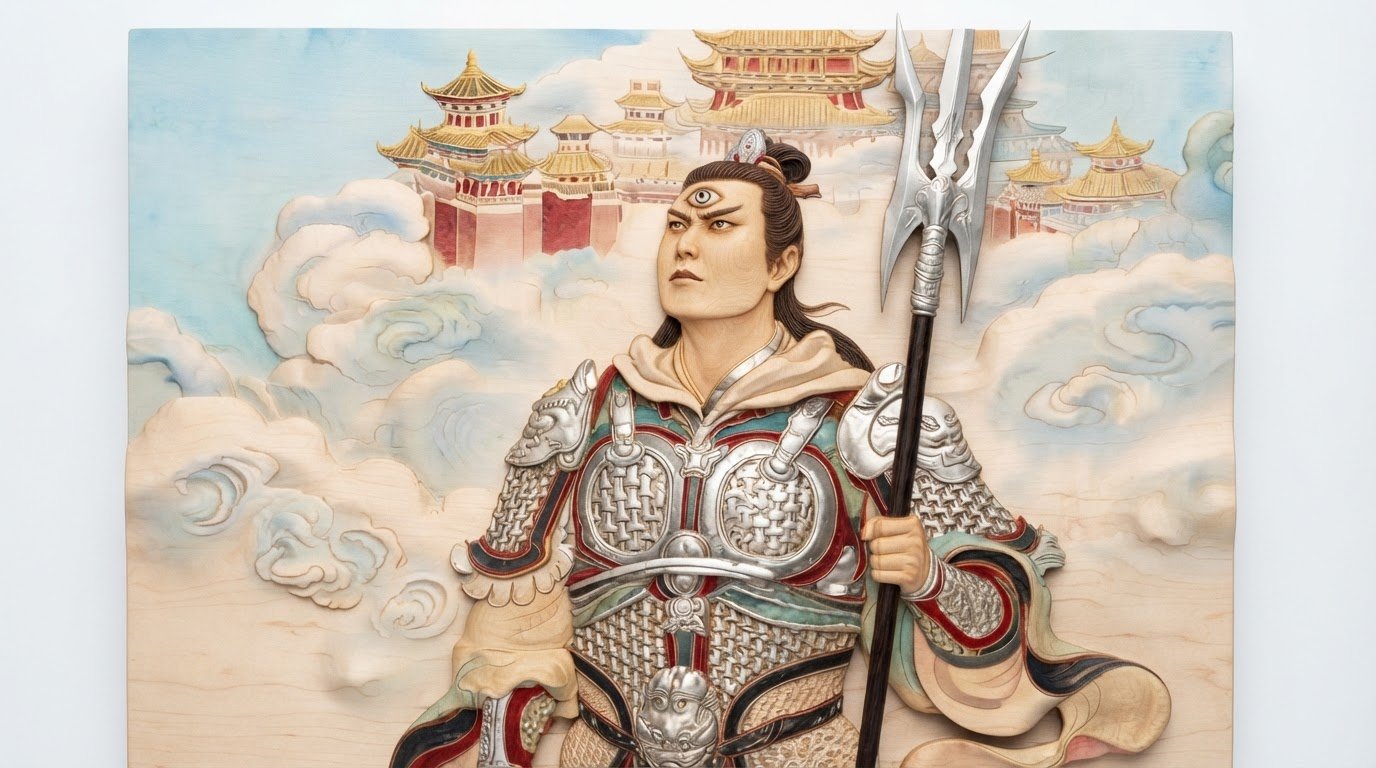 Three-Eyed Chinese Warrior Relief Panel